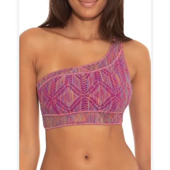 BECCA Mosaic Purple Crochet One-Shoulder Bikini Top L36841 Size‎ Medium NEW - Picture 1 of 4
